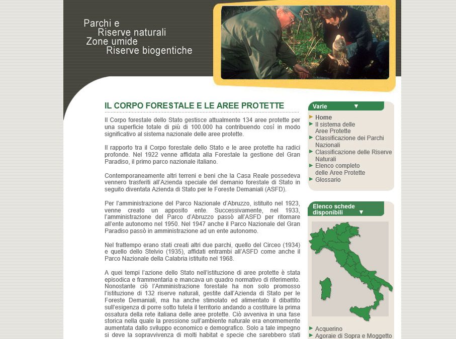 Sito Aree Protette per il Corpo Forestale dello Stato