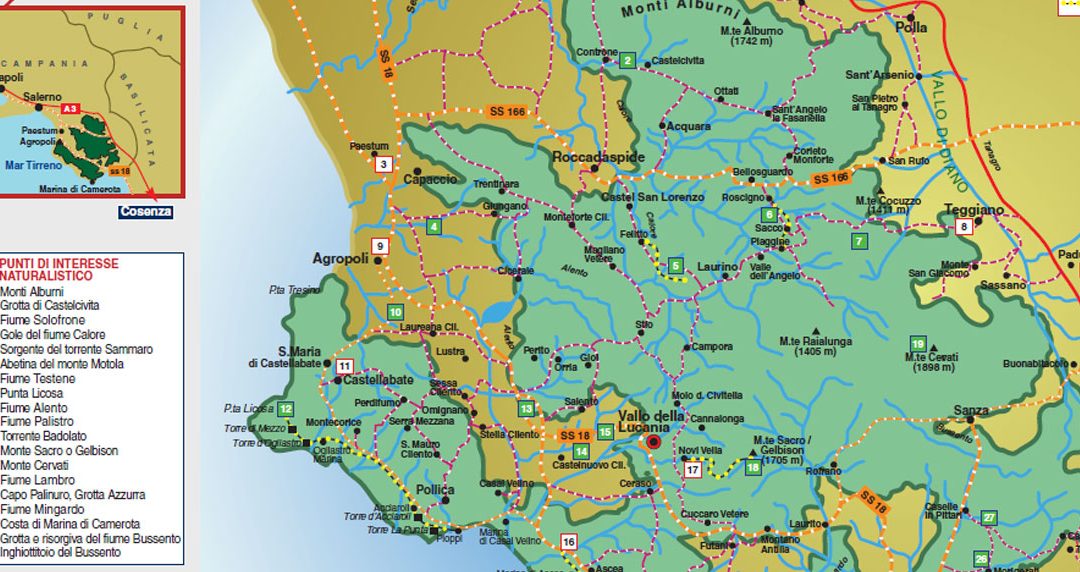 Materiale informativo progetto I-Trace – Mappa parco del Cilento